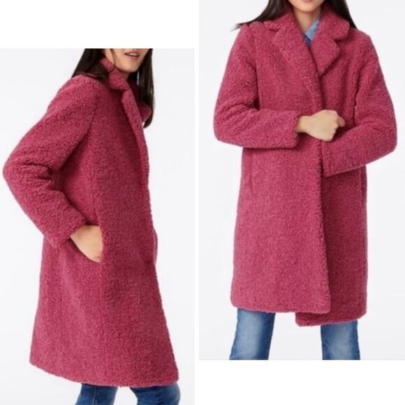 J. CREW COAT TEDDY SHERPA TOPCOAT PINK BERRY LONG PEACOAT WINTER FAUX FUR LAYER - Picture 2 of 15
